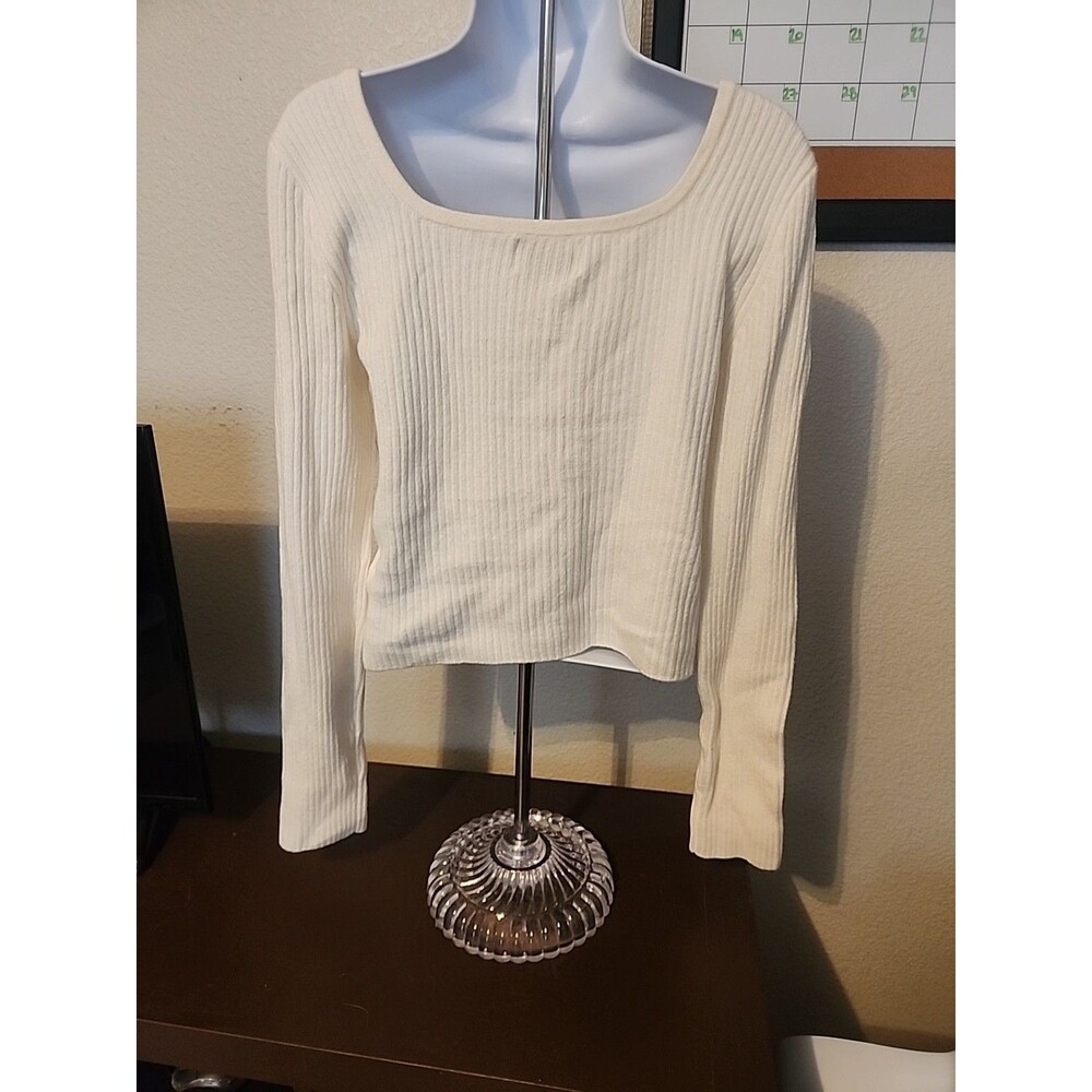 Old Navy Cream Square Neck Sweater Womens Size M Medium Ribbed Knit Pullover - Picture 5 of 6